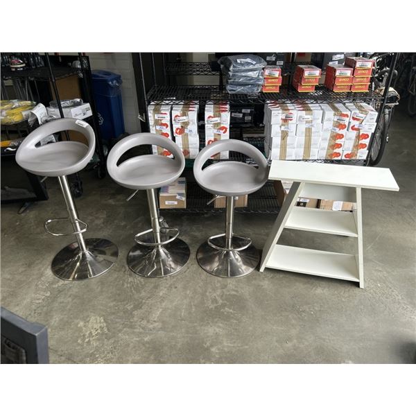 3 GREY BARSTOOLS AND A IKEA END TABLE