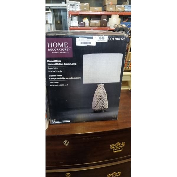 HOME DECORATORS COMAL RIVER NATURAL RATTAN TABLE LAMP