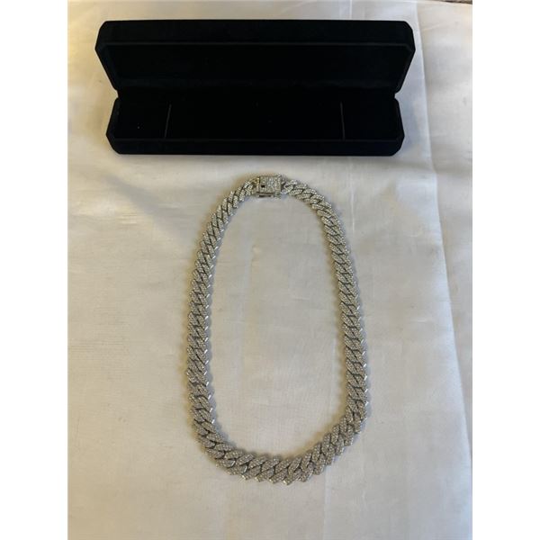 NEW PLATIUM PLATED 14.0MM ICED OUT CUBAN LINK NECKLACE 20" LONG