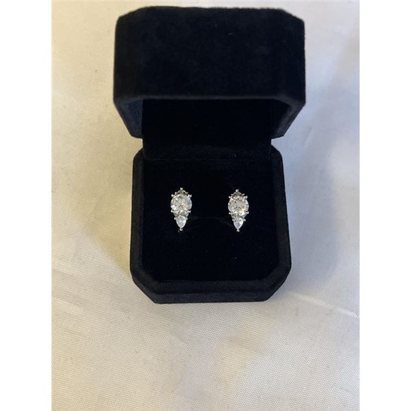 NEW PLATINUM PLATED 1.0CT EACH SIMULATED DIAMOND (CZ) TRINITY HUGGIE EARRINGS