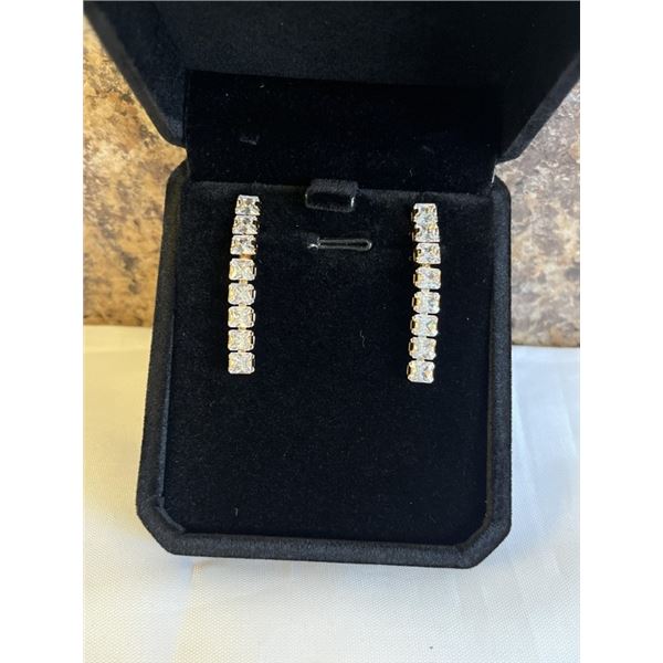 NEW 18K GOLD PLATED 4.0MM PRINCESS CUT SIMULATED DIAMOND (CZ) TASSEL EARRINGS