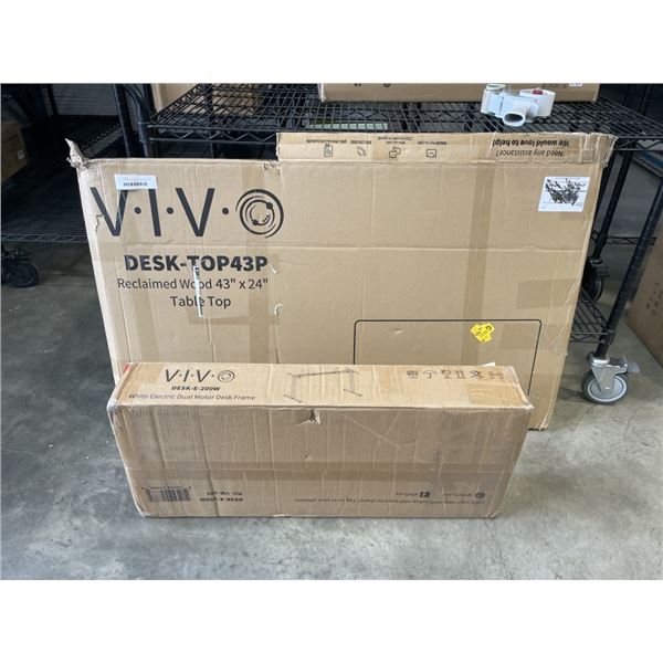 VIVO RECLAIMED WOOD 43"X24" TABLE TOP AND WHITE ELECTRIC DUAL MOTOR DESK FRAME