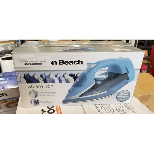 HAMILTON BEACH RETRACTABLE CORD STEAM IRON - TESTED WORKING