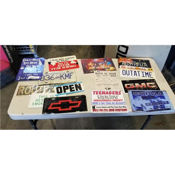 LOT OF 12 METAL SIGN VARIOUS OPEN LISENCE PLATES