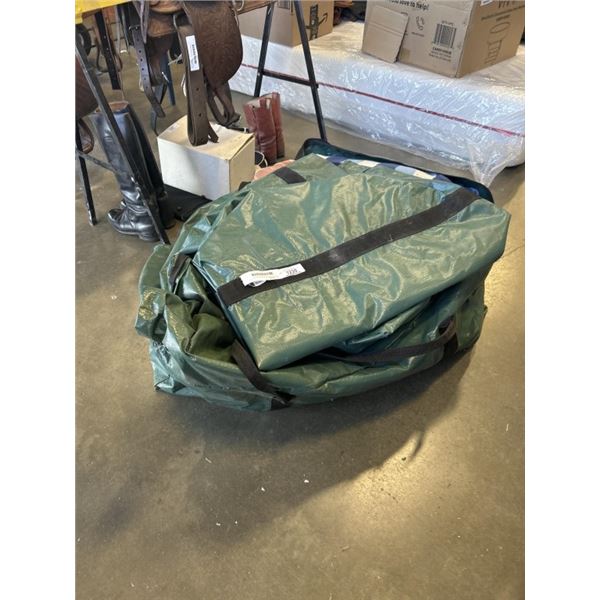 3 HAY BALE BAGS AND LARGE LOT OF HORSE BLANKETS