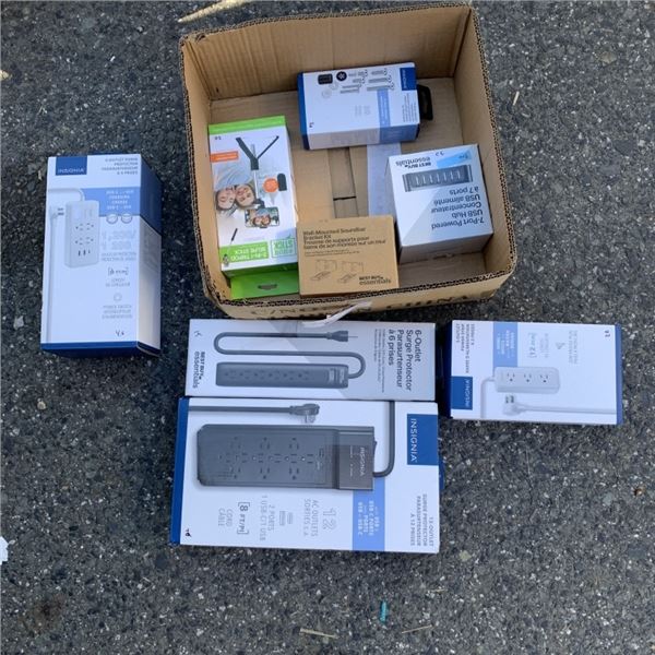 BOX OF BOXED ELECTRICAL AND ACCESSORIES RETAIL $200+