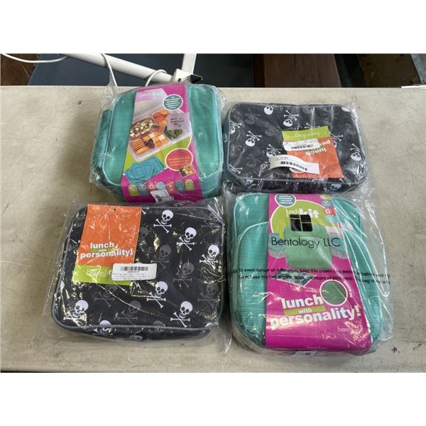 4 BENTOLOGY LUNCH BAGS 2 ARE KITS WITH CONTAINERS AND ICE PACKS ETC