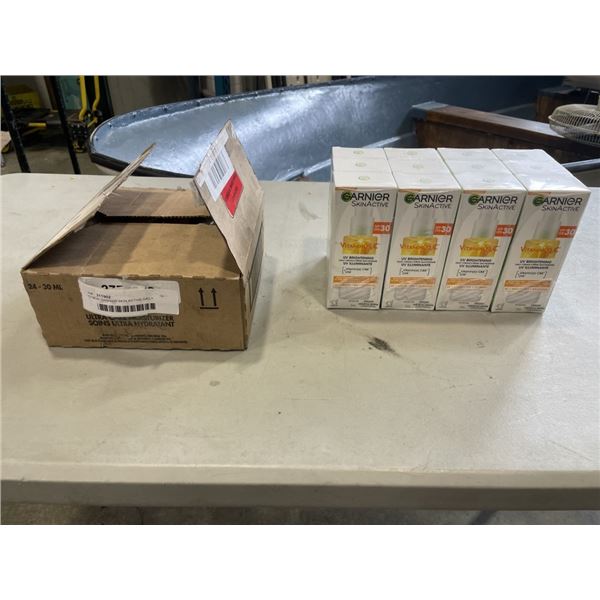 12 NEW GARNIER SKIN ACTIVE DAILY CREAM, 75ML EACH AND CASE OF NEW JERGENS MOISTURIZER