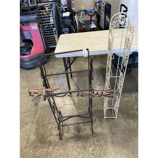 2 METAL RACKS AND SIGN