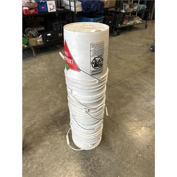 STACK OF PLASTIC BUCKETS