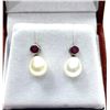 Image 1 : 14KT WHITE GOLD NATURAL ENHANCED RUBY (0.10CT) AND PEARL (5.24CT) EARRINGS, W/A $1700.00. RUBY IS TH
