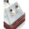 Image 2 : 14KT WHITE GOLD NATURAL ENHANCED RUBY (0.10CT) AND PEARL (5.24CT) EARRINGS, W/A $1700.00. RUBY IS TH