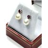 Image 3 : 14KT WHITE GOLD NATURAL ENHANCED RUBY (0.10CT) AND PEARL (5.24CT) EARRINGS, W/A $1700.00. RUBY IS TH