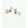 Image 4 : 14KT WHITE GOLD NATURAL ENHANCED RUBY (0.10CT) AND PEARL (5.24CT) EARRINGS, W/A $1700.00. RUBY IS TH