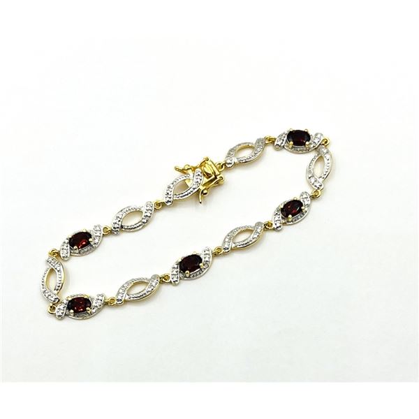 GOLD PLATED STERLING SILVER NATURAL GARNET (2CT) BRACELET, W/A $575.00. GARNET IS THE BIRTHSTONE FOR