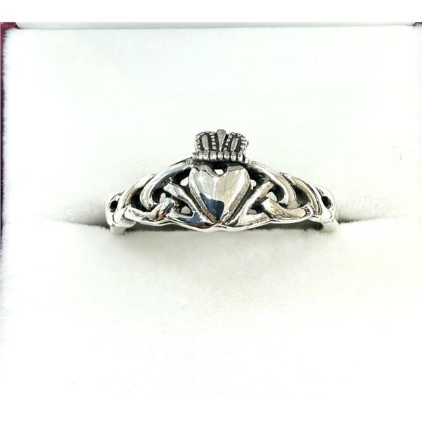 STERLING SILVER CLADDAGH RING, SIZE 8, RETAIL $350.00.