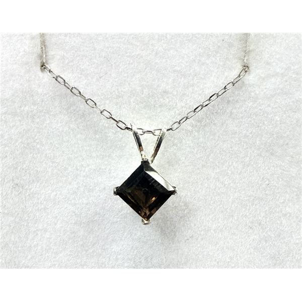 STERLING SILVER NATURAL SMOKEY QUARTZ PENDANT WITH STERLING SILVER CHAIN, RETAIL $300.00.