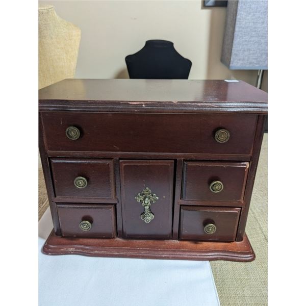 VINTAGE WOOD JEWELRY BOX W/ CONTENTS