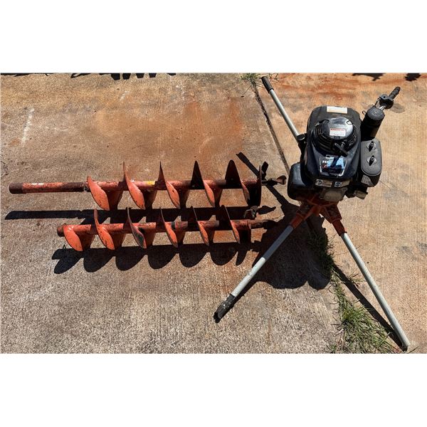 General Equipment Post Hole Digger  w/ Honda Engine & 2 Auger Bits (Starts & Runs See Video)