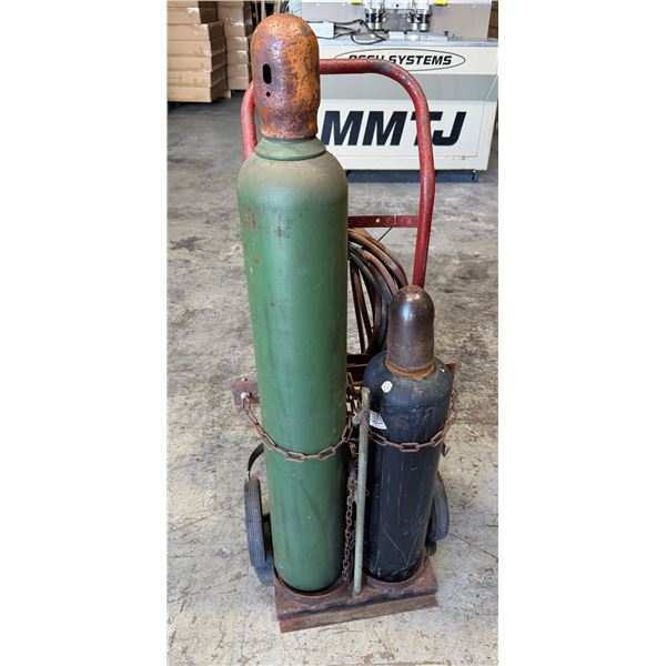 Welding Tanks on Dolly w/ Hoses, Torch, Gauges, etc