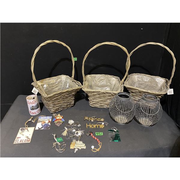 Lot of new items including baskets, candle lanterns, Christmas ornaments and more
