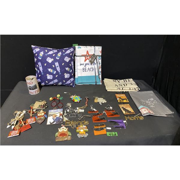 Ornaments, pillow, tea towels and more