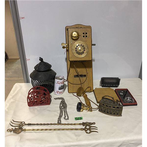Lot of antique and vintage items including telephone