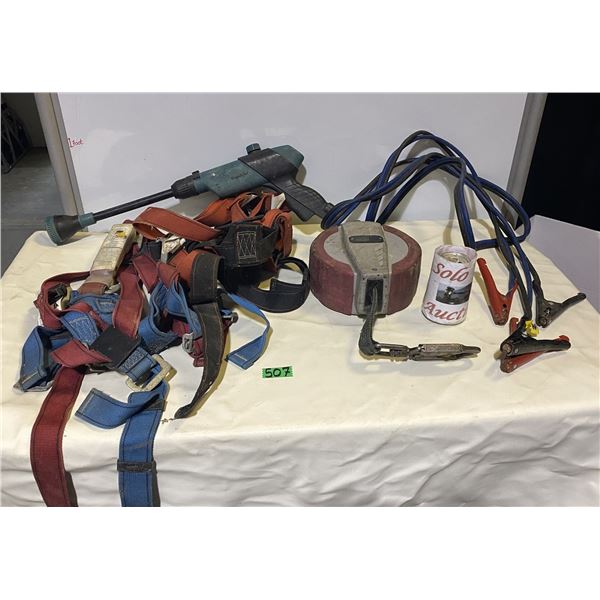 Trucking straps, booster cables, power washer handle and more