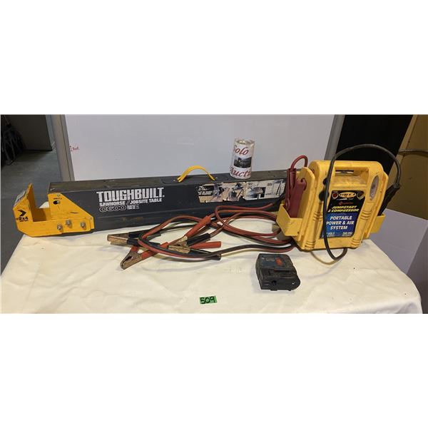 Toughbuilt Sawhorse, Jumpstart/compressor portable power & air system with jumper cables and more