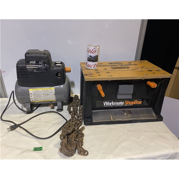 Workmate brand shopbox, portable air compressor and more