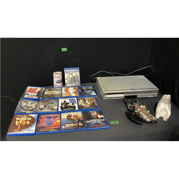 12 DVD movies, DVD player, ornament, portable hand shovel