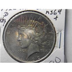 1922-D MS-64 PEACE DOLLAR RAINBOW RARE