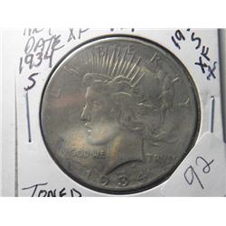 1934-S XF +  PEACE DOLLAR TONED  KEY DATE
