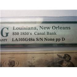 1850'S MS-66 GEM CANAL BANK $50.00 NOTE