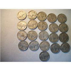 21 PIECE BUFFALO NICKELS 1920-1929 WITH READABLE DATES