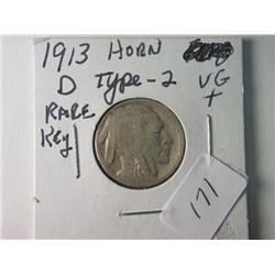 1913-D VG +  TYPE 2 BUFFALO NICKEL  RARE