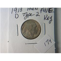 1913-D VF TYPE 2 BUFFALO NICKEL  RARE