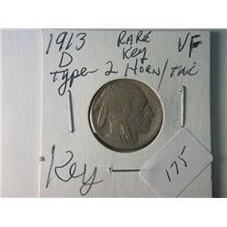 1913-D VF TYPE 2 BUFFALO NICKEL  RARE