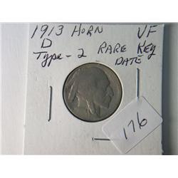 1913-D VF TYPE 2 BUFFALO NICKEL  RARE