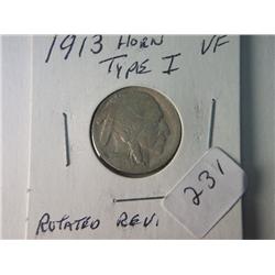 1913-P VF TYPE-1 BUFFALO NICKEL ROTATED REVERSE