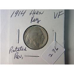 1914 VF BUFFALO NICKEL ROTATED REVERSE KEY DATE