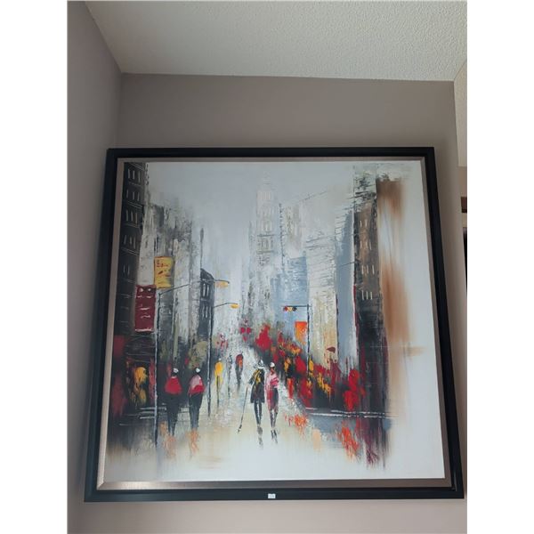 Framed Cityscape Art - Oil on Canvas 48 Inches