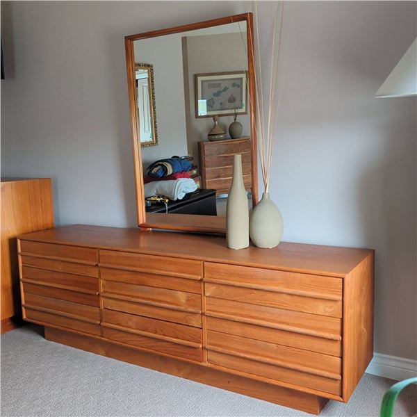 Mid Century Teak 9 Drawer Chest with Mirror