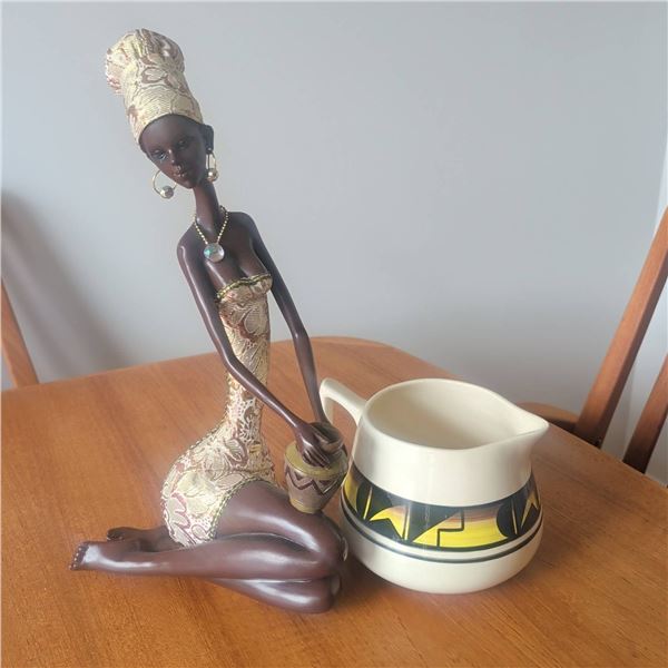 Gorgeous African Princess Figurine with Pottery Jug 19' Tall