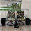 Image 1 : Green Metal Patio Swivel Chairs w/ Reversible Cushions 2 Planters & More