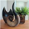 Image 1 : Decorative Ceramic Vase, Spiral Sculpture & Faux House Plant in Metal Urn 17" Tall