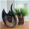 Image 2 : Decorative Ceramic Vase, Spiral Sculpture & Faux House Plant in Metal Urn 17" Tall