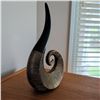 Image 6 : Decorative Ceramic Vase, Spiral Sculpture & Faux House Plant in Metal Urn 17" Tall