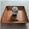 Image 1 : 22" Woven Basket with Pottery Jar and Metal Mask Idols