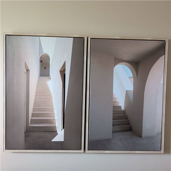 Framed Architectural Photograph on Canvas Diptych 33 Inches Tall